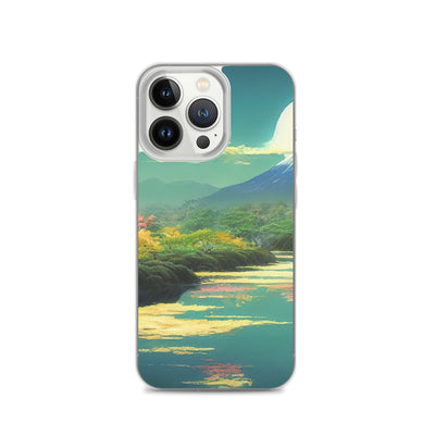 Berg, See und Wald mit pinken Bäumen - Landschaftsmalerei - iPhone Schutzhülle (durchsichtig) berge xxx iPhone 13 Pro