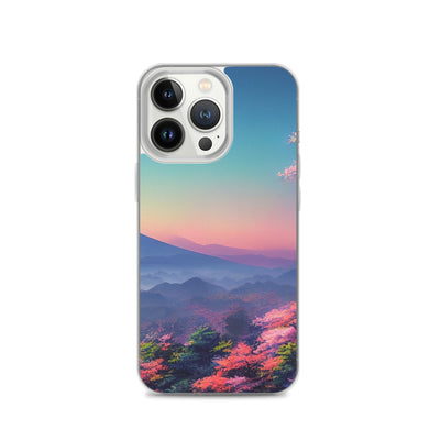 Berg und Wald mit pinken Bäumen - Landschaftsmalerei - iPhone Schutzhülle (durchsichtig) berge xxx iPhone 13 Pro