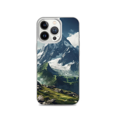 Gigantischer Berg - Landschaftsmalerei - iPhone Schutzhülle (durchsichtig) berge xxx iPhone 13 Pro