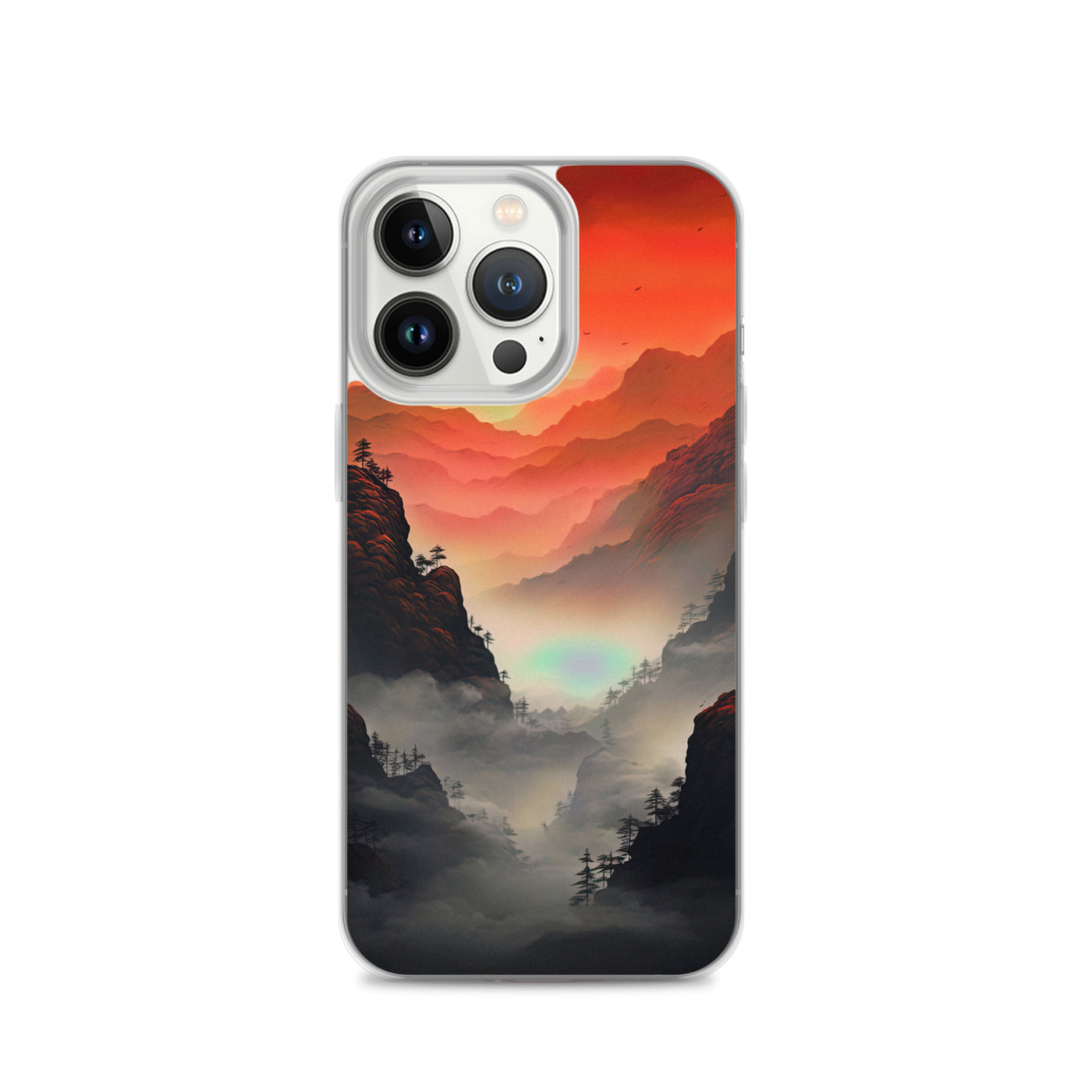 Gebirge, rote Farben und Nebel - Episches Kunstwerk - iPhone Schutzhülle (durchsichtig) berge xxx iPhone 13 Pro