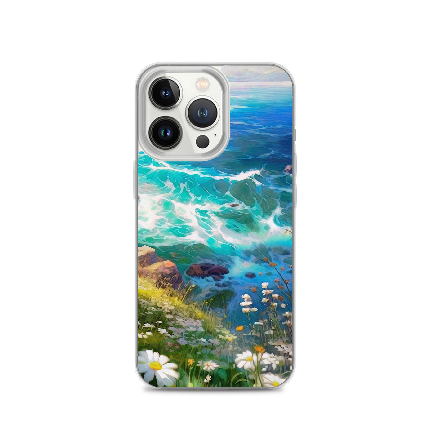 Berge, Blumen, Fluss und Steine - Malerei - iPhone Schutzhülle (durchsichtig) camping xxx iPhone 13 Pro