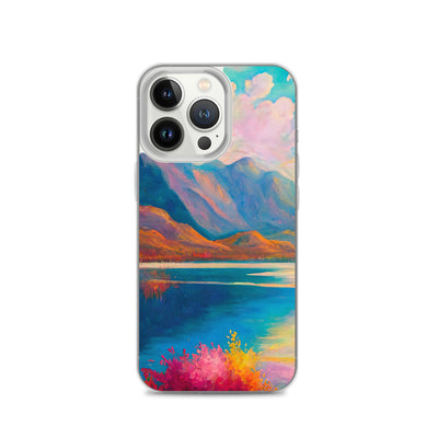 Berglandschaft und Bergsee - Farbige Ölmalerei - iPhone Schutzhülle (durchsichtig) berge xxx iPhone 13 Pro