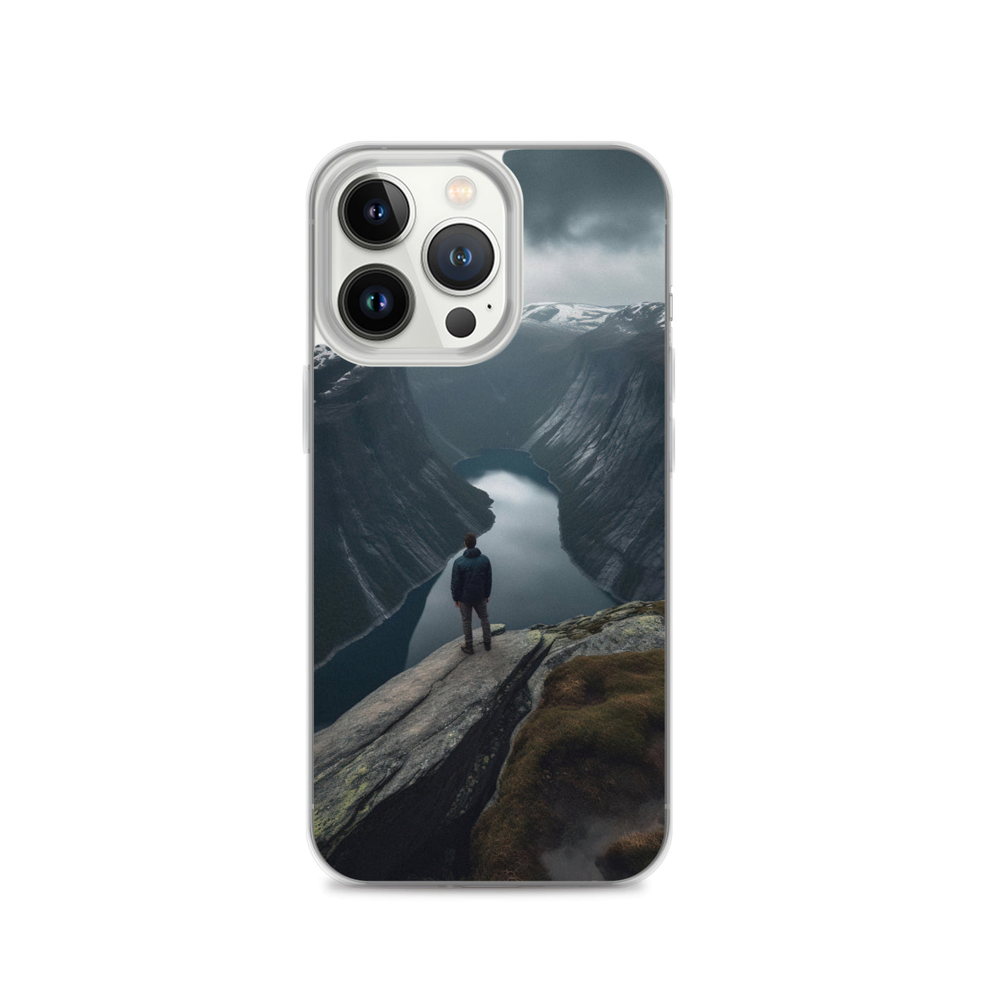 Mann auf Bergklippe - Norwegen - iPhone Schutzhülle (durchsichtig) berge xxx iPhone 13 Pro