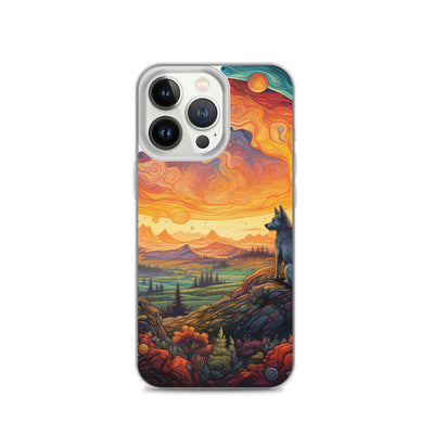 Hund auf Felsen - Epische bunte Landschaft - Malerei - iPhone Schutzhülle (durchsichtig) camping xxx iPhone 13 Pro