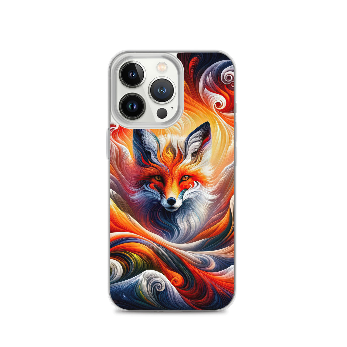 Abstraktes Kunstwerk, das den Geist der Alpen verkörpert. Leuchtender Fuchs in den Farben Orange, Rot, Weiß - iPhone Schutzhülle (durchsichtig) camping xxx yyy zzz iPhone 13 Pro