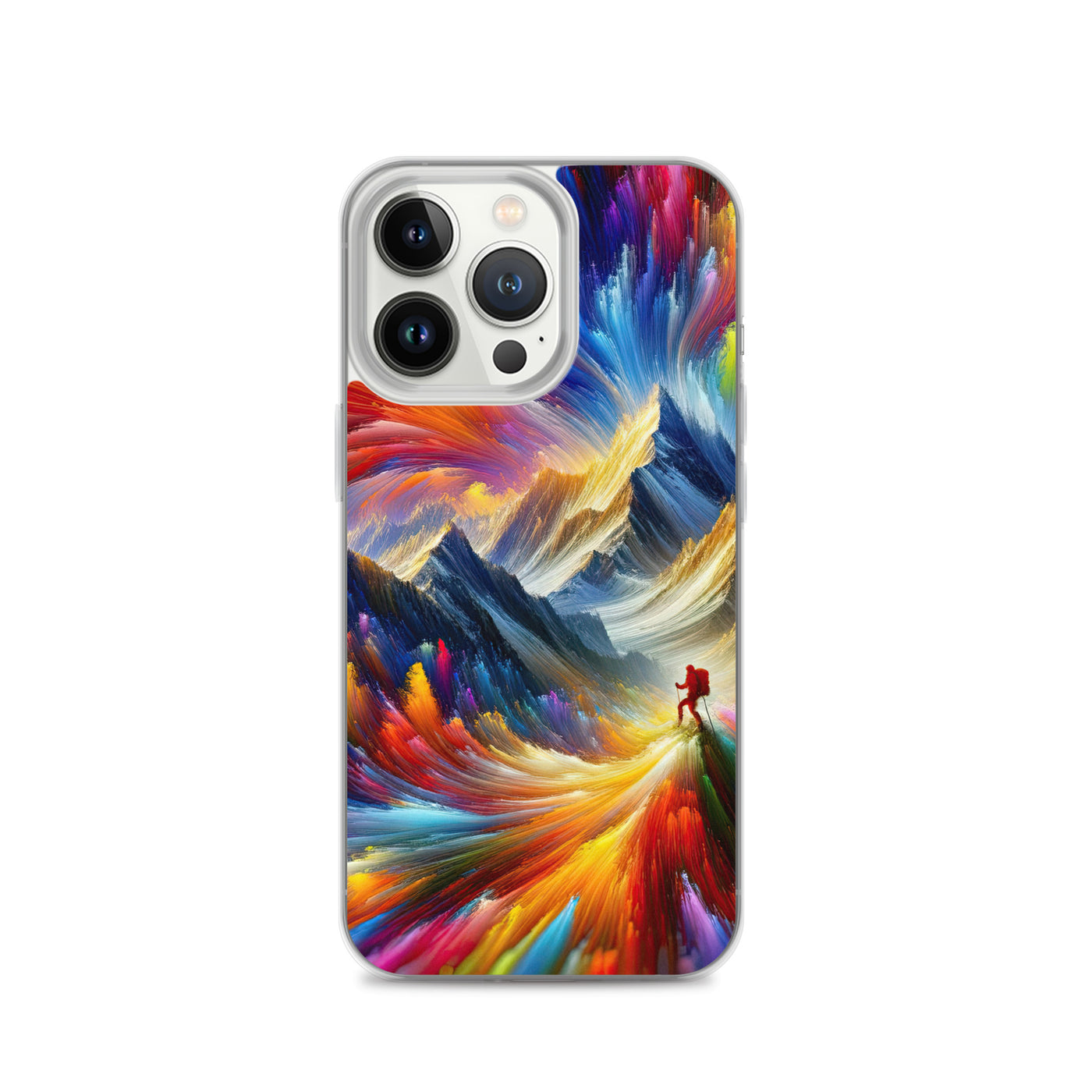 Alpen im Farbsturm mit erleuchtetem Wanderer - Abstrakt - iPhone Schutzhülle (durchsichtig) wandern xxx yyy zzz iPhone 13 Pro