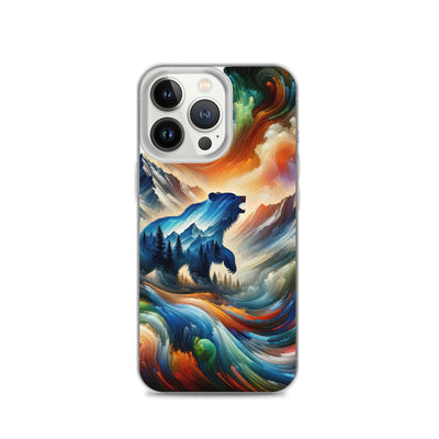 Lebendige Alpen und Bären Sillhouette über Berggipfel - Abstraktes Gemälde - iPhone Schutzhülle (durchsichtig) camping xxx yyy zzz iPhone 13 Pro