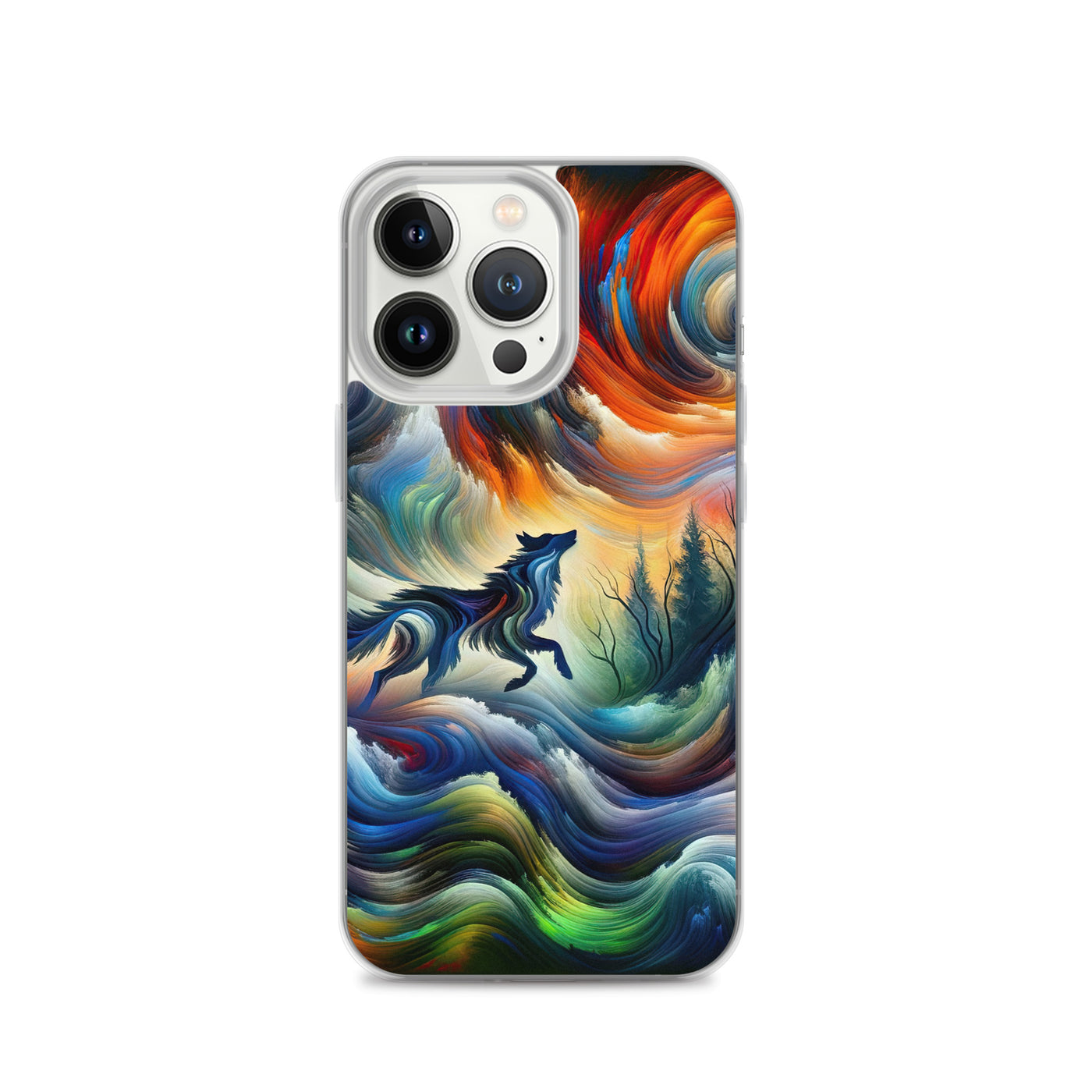 Alpen Abstraktgemälde mit Wolf Silhouette in lebhaften Farben (AN) - iPhone Schutzhülle (durchsichtig) xxx yyy zzz iPhone 13 Pro