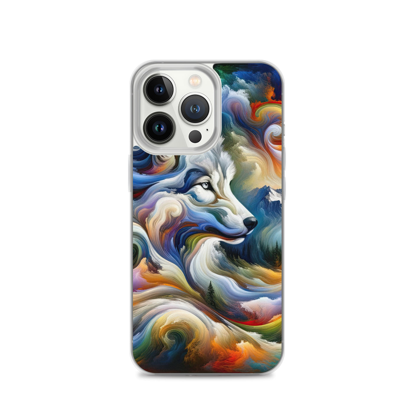 Abstraktes Alpen Gemälde: Wirbelnde Farben und Majestätischer Wolf, Silhouette (AN) - iPhone Schutzhülle (durchsichtig) xxx yyy zzz iPhone 13 Pro