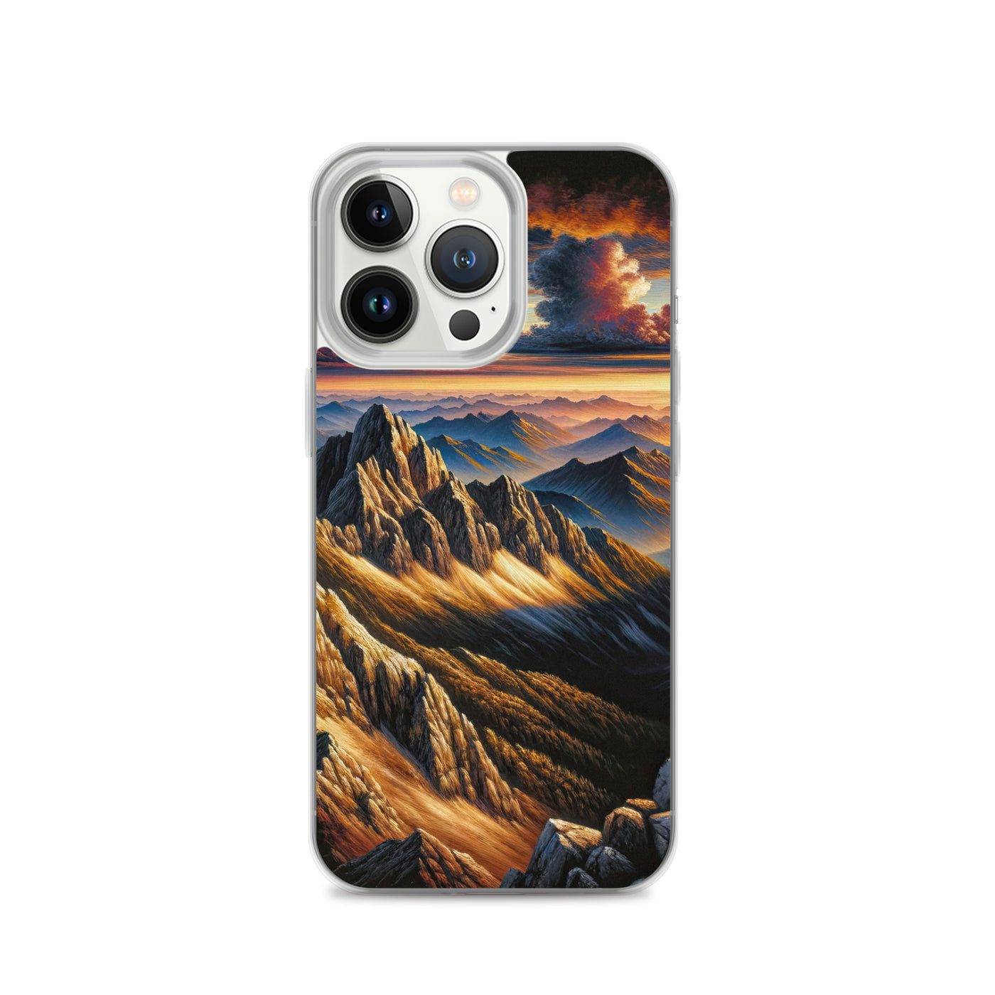 Alpen in Abenddämmerung: Acrylgemälde mit beleuchteten Berggipfeln - iPhone Schutzhülle (durchsichtig) berge xxx yyy zzz iPhone 13 Pro
