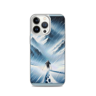 Wanderer und Bergsteiger im Schneesturm: Acrylgemälde der Alpen - iPhone Schutzhülle (durchsichtig) wandern xxx yyy zzz iPhone 13 Pro