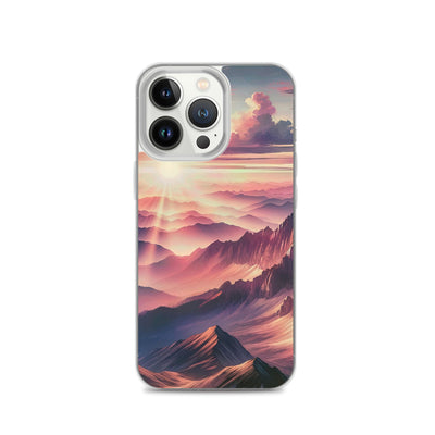 Schöne Berge bei Sonnenaufgang: Malerei in Pastelltönen - iPhone Schutzhülle (durchsichtig) berge xxx yyy zzz iPhone 13 Pro