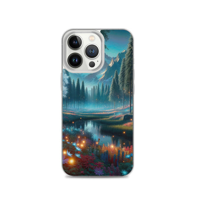 Ätherischer Alpenwald: Digitale Darstellung mit leuchtenden Bäumen und Blumen - iPhone Schutzhülle (durchsichtig) camping xxx yyy zzz iPhone 13 Pro