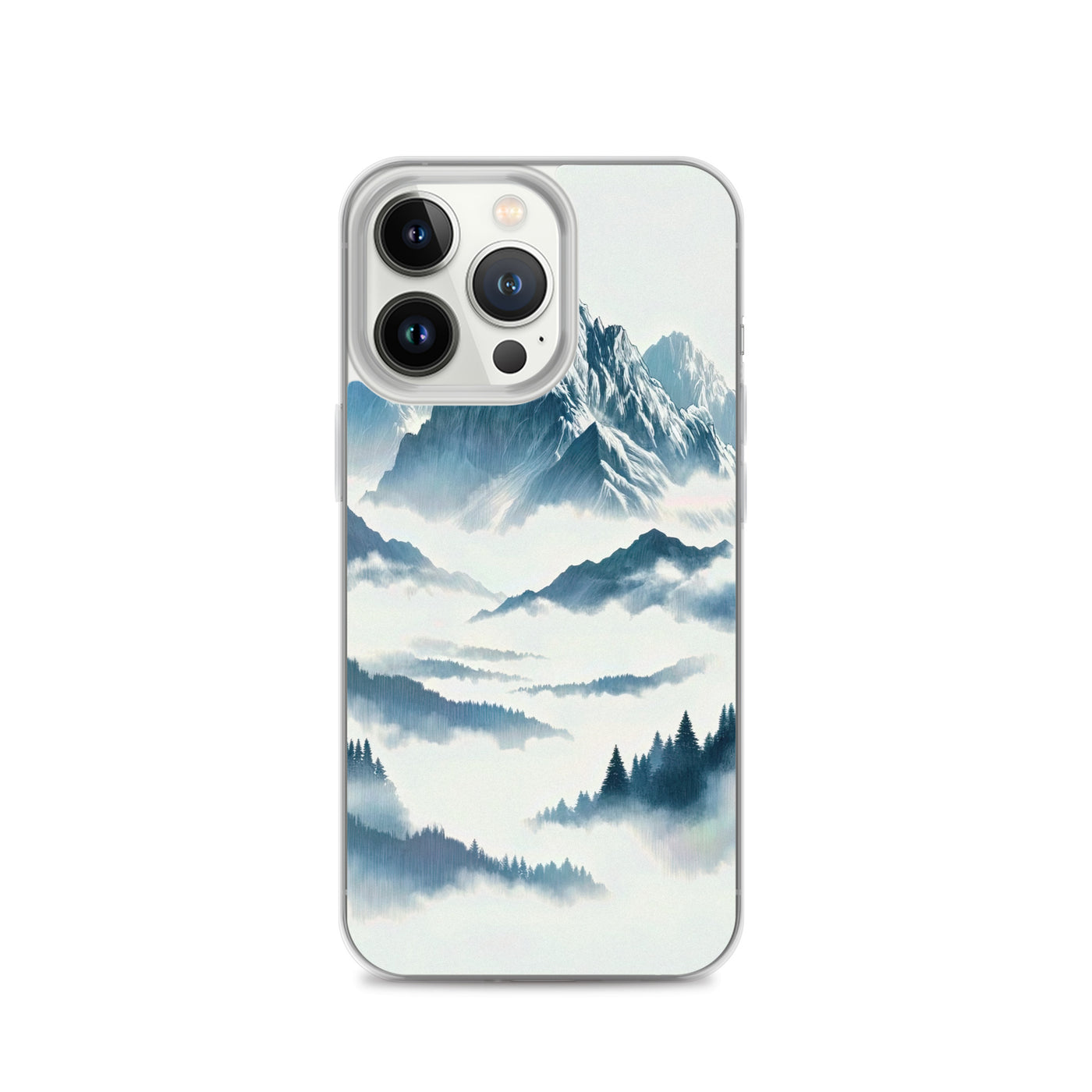 Nebeliger Alpenmorgen-Essenz, verdeckte Täler und Wälder - iPhone Schutzhülle (durchsichtig) berge xxx yyy zzz iPhone 13 Pro