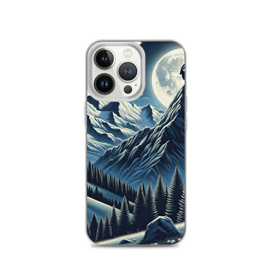 Steinbock in Alpennacht, silberne Berge und Sternenhimmel - iPhone Schutzhülle (durchsichtig) berge xxx yyy zzz iPhone 13 Pro