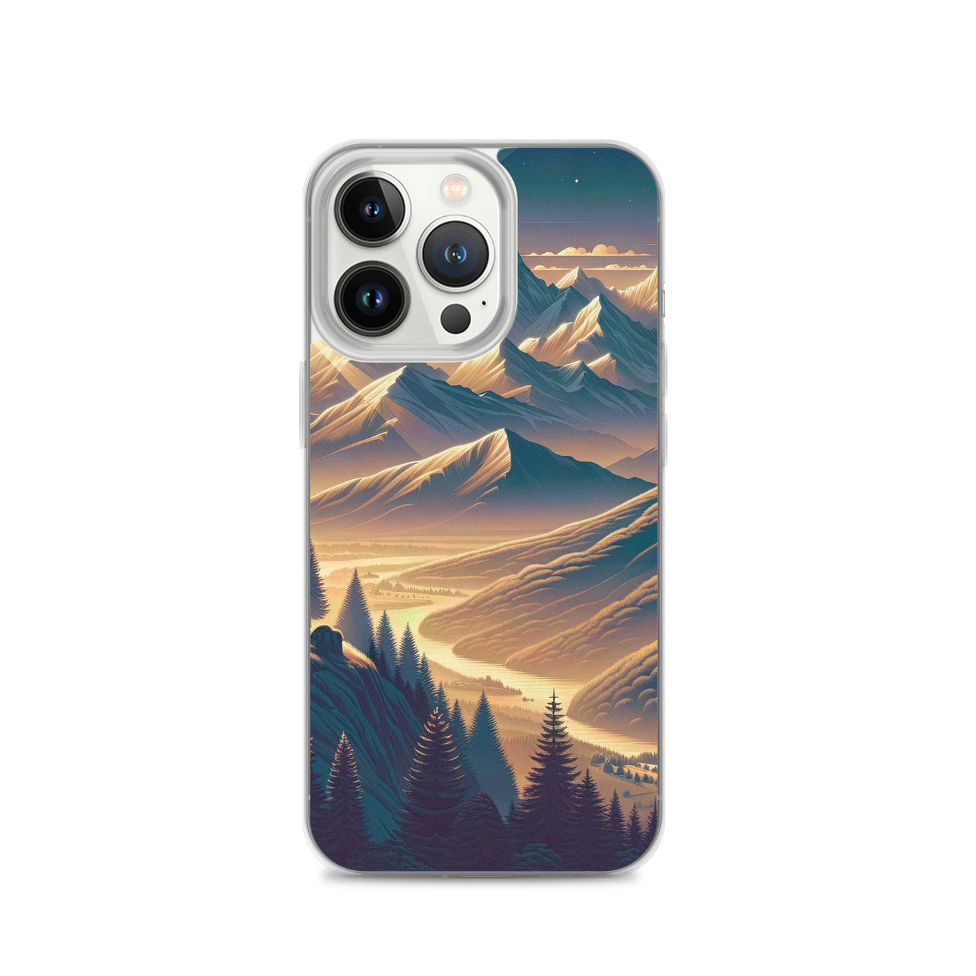 Alpen-Morgendämmerung, erste Sonnenstrahlen auf Schneegipfeln - iPhone Schutzhülle (durchsichtig) berge xxx yyy zzz iPhone 13 Pro