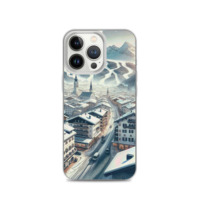 Winter in Kitzbühel: Digitale Malerei von schneebedeckten Dächern - iPhone Schutzhülle (durchsichtig) berge xxx yyy zzz iPhone 13 Pro
