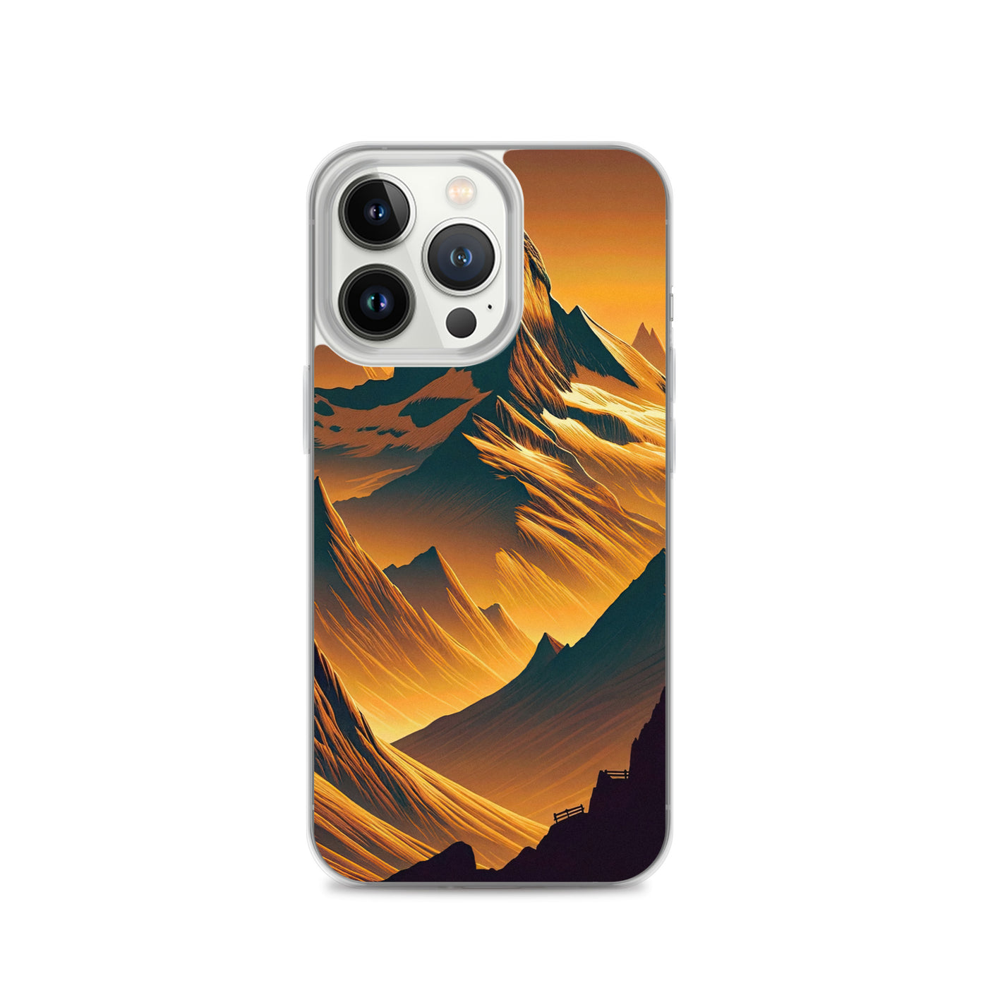 Fuchs in Alpen-Sonnenuntergang, goldene Berge und tiefe Täler - iPhone Schutzhülle (durchsichtig) camping xxx yyy zzz iPhone 13 Pro