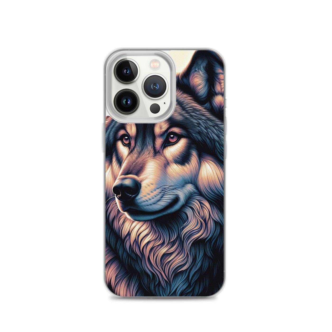 Majestätischer, glänzender Wolf in leuchtender Illustration (AN) - iPhone Schutzhülle (durchsichtig) xxx yyy zzz iPhone 13 Pro