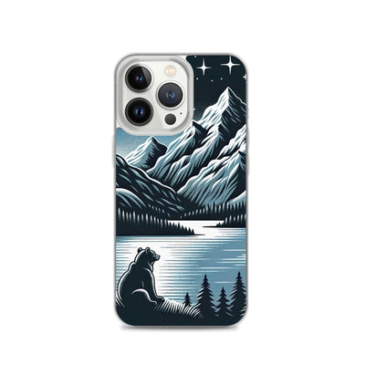 Bär in Alpen-Mondnacht, silberne Berge, schimmernde Seen - iPhone Schutzhülle (durchsichtig) camping xxx yyy zzz iPhone 13 Pro