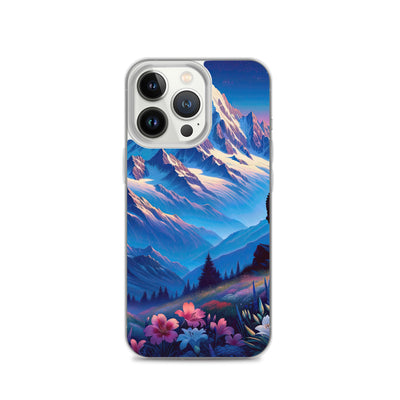 Steinbock bei Dämmerung in den Alpen, sonnengeküsste Schneegipfel - iPhone Schutzhülle (durchsichtig) berge xxx yyy zzz iPhone 13 Pro