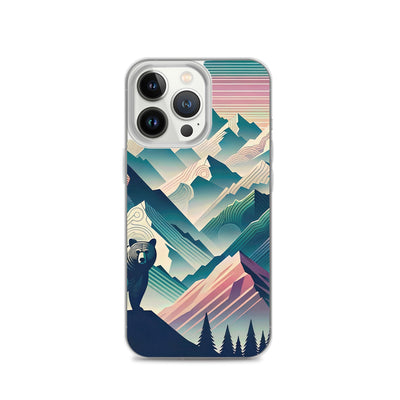 Bär im Panoramablick der Alpen, moderne Kunst-Gebirgsschichten - iPhone Schutzhülle (durchsichtig) camping xxx yyy zzz iPhone 13 Pro