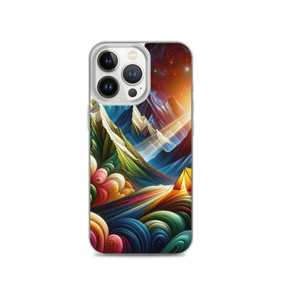 Abstrakte Bergwelt in lebendigen Farben mit Zelt - iPhone Schutzhülle (durchsichtig) camping xxx yyy zzz iPhone 13 Pro