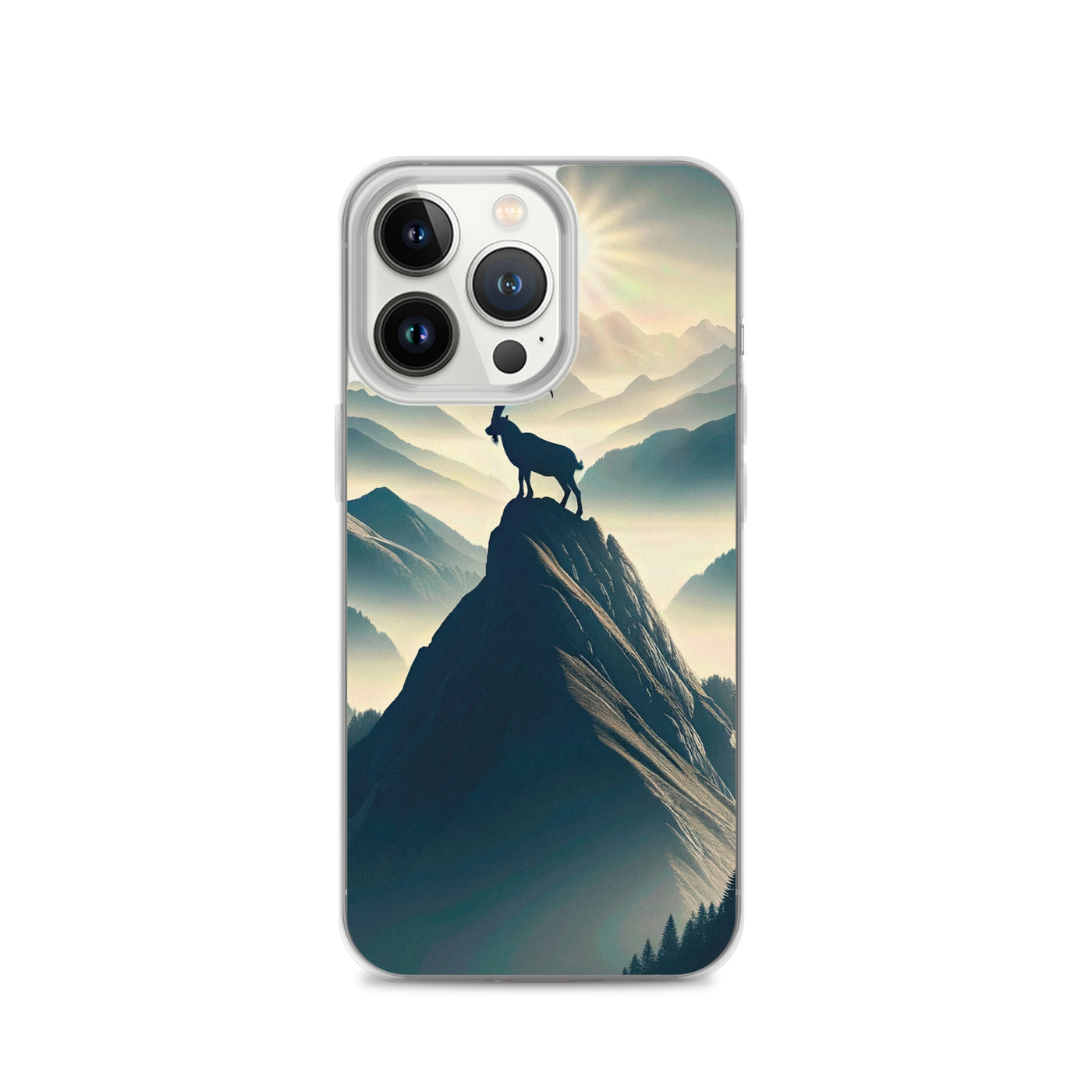 Morgendlicher Steinbock auf Alpengipfel, steile Berghänge - iPhone Schutzhülle (durchsichtig) berge xxx yyy zzz iPhone 13 Pro