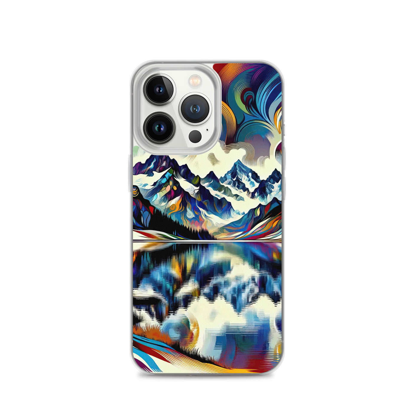 Alpensee im Zentrum eines abstrakt-expressionistischen Alpen-Kunstwerks - iPhone Schutzhülle (durchsichtig) berge xxx yyy zzz iPhone 13 Pro
