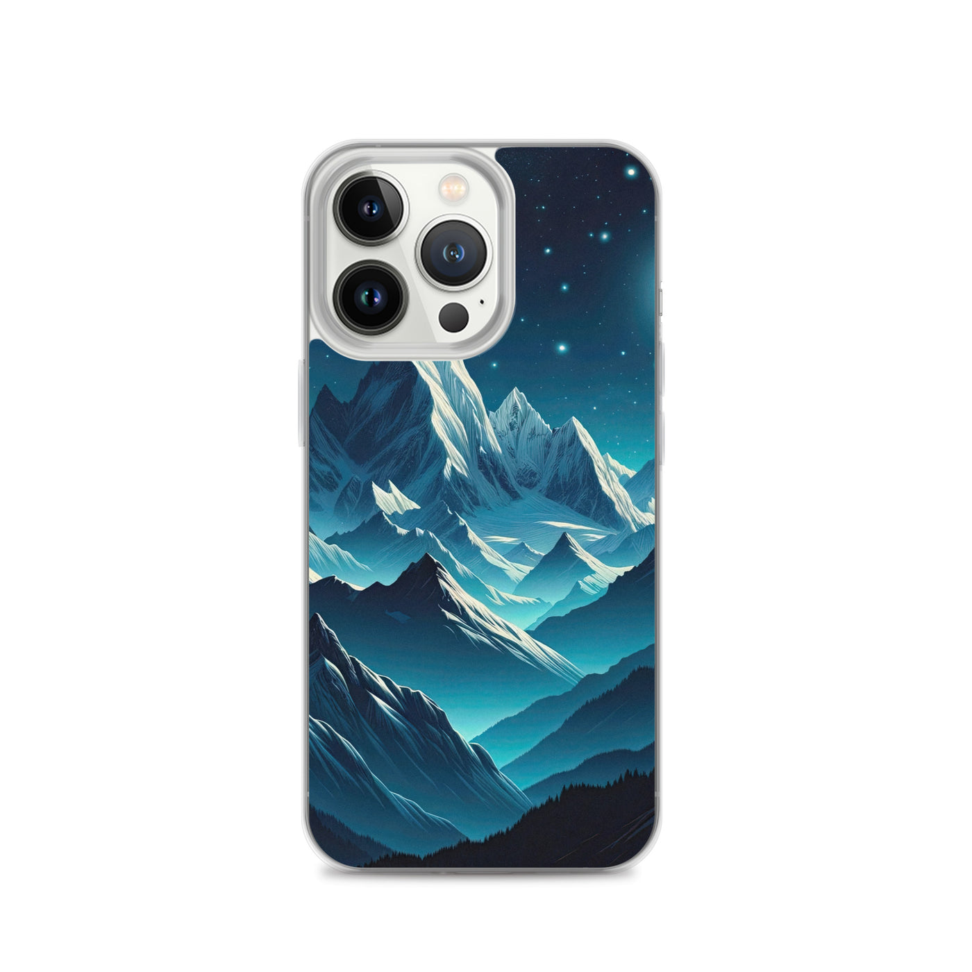 Sternenklare Nacht über den Alpen, Vollmondschein auf Schneegipfeln - iPhone Schutzhülle (durchsichtig) berge xxx yyy zzz iPhone 13 Pro
