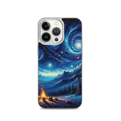 Sternennacht über den Alpen inspiriertes Ölgemälde, mystischer Nachthimmel in Blau - iPhone Schutzhülle (durchsichtig) camping xxx yyy zzz iPhone 13 Pro