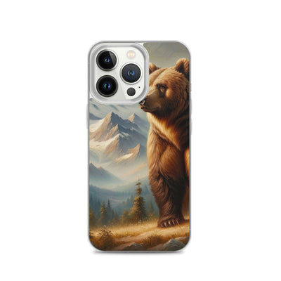 Ölgemälde eines königlichen Bären vor der majestätischen Alpenkulisse - iPhone Schutzhülle (durchsichtig) camping xxx yyy zzz iPhone 13 Pro