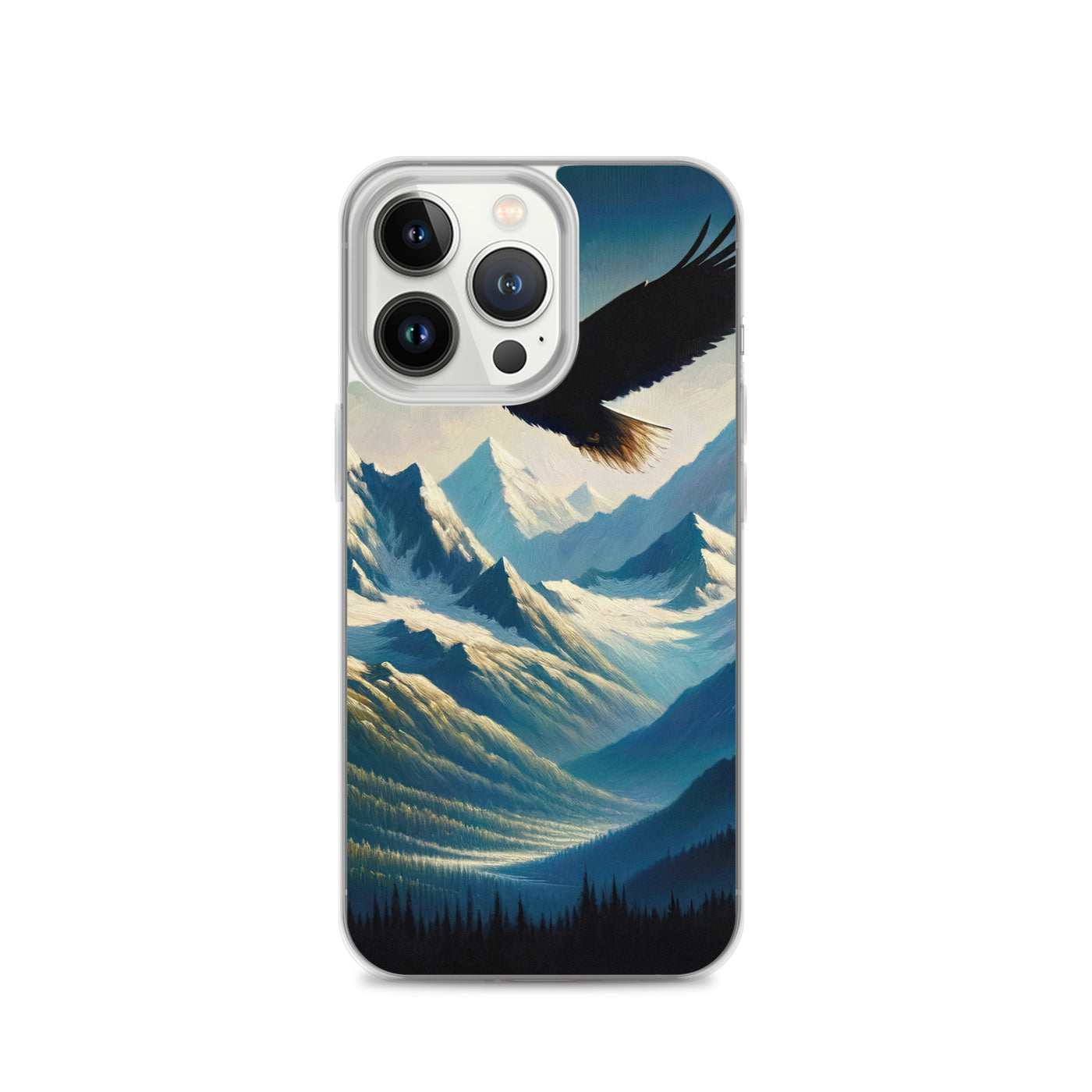 Ölgemälde eines Adlers vor schneebedeckten Bergsilhouetten - iPhone Schutzhülle (durchsichtig) berge xxx yyy zzz iPhone 13 Pro