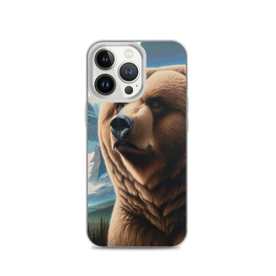Realistisches Ölgemälde eines männlichen Bären in den Bergen mit Fokus auf Stärke und Schärfe - iPhone Schutzhülle (durchsichtig) camping xxx yyy zzz iPhone 13 Pro