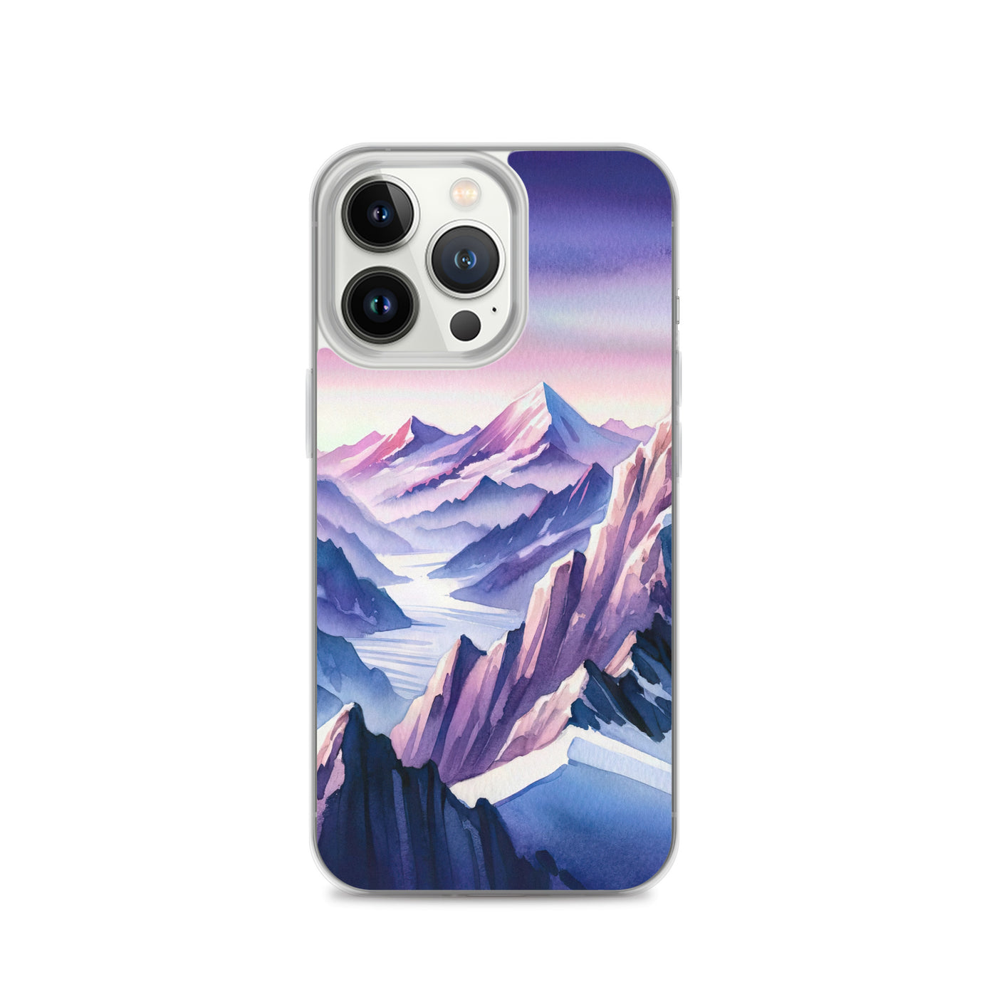 Aquarell eines Bergsteigers auf einem Alpengipfel in der Abenddämmerung - iPhone Schutzhülle (durchsichtig) wandern xxx yyy zzz iPhone 13 Pro