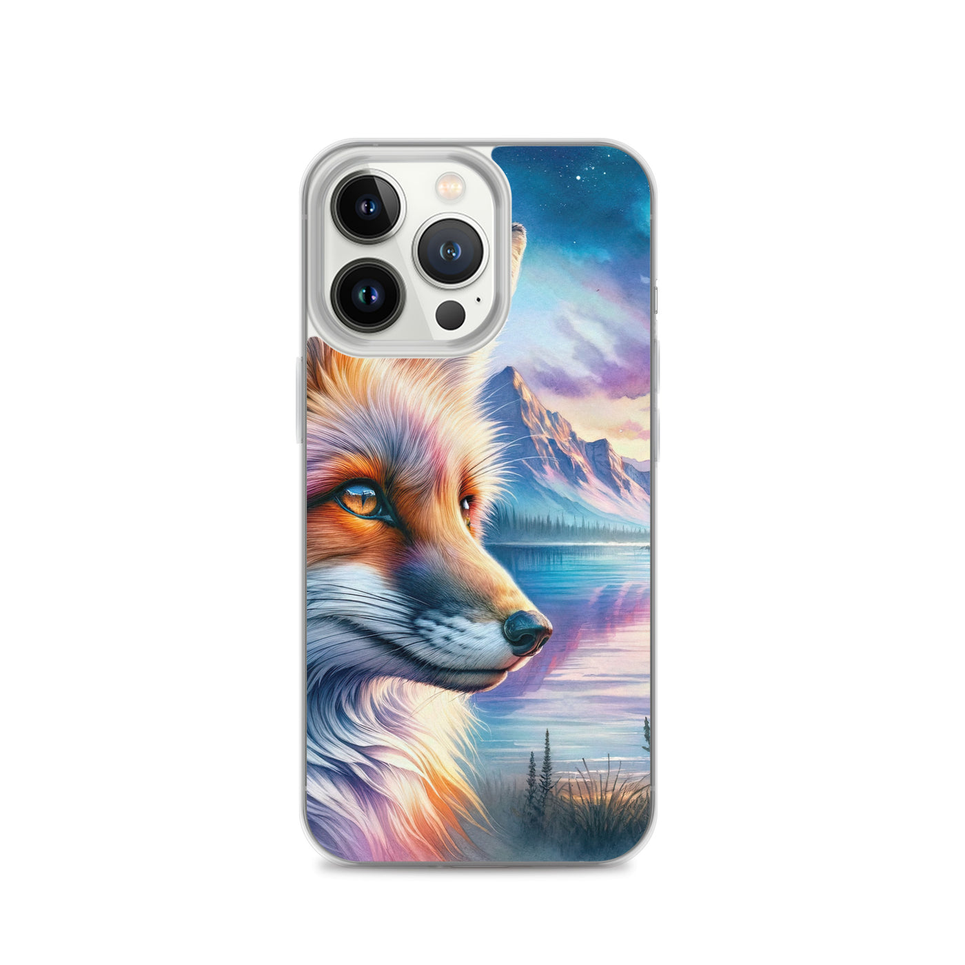 Aquarellporträt eines Fuchses im Dämmerlicht am Bergsee - iPhone Schutzhülle (durchsichtig) camping xxx yyy zzz iPhone 13 Pro