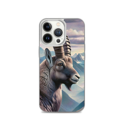 Digitales Steinbock-Porträt vor Alpenkulisse - iPhone Schutzhülle (durchsichtig) berge xxx yyy zzz iPhone 13 Pro