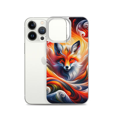 Abstraktes Kunstwerk, das den Geist der Alpen verkörpert. Leuchtender Fuchs in den Farben Orange, Rot, Weiß - iPhone Schutzhülle (durchsichtig) camping xxx yyy zzz