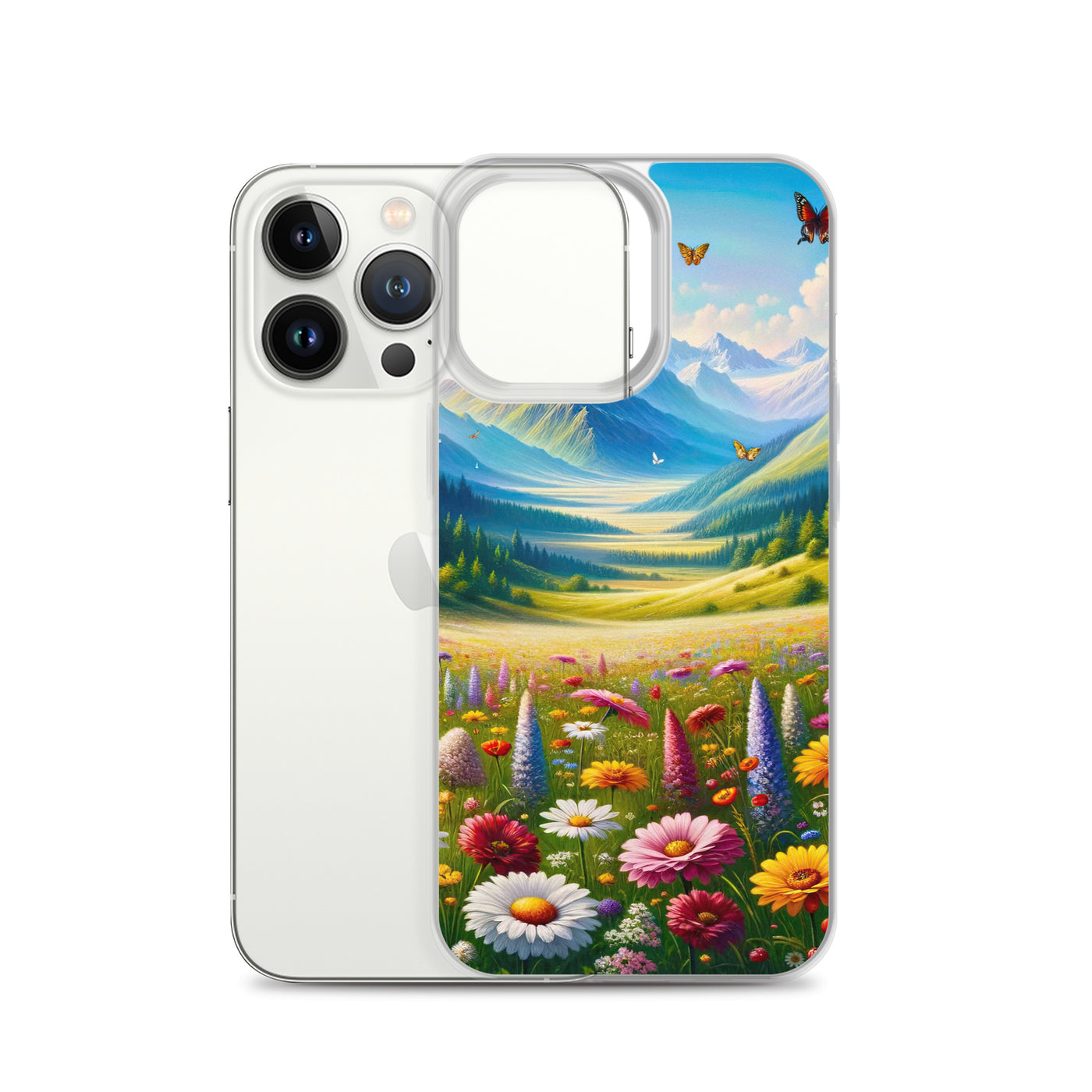 Ölgemälde einer ruhigen Almwiese, Oase mit bunter Wildblumenpracht - iPhone Schutzhülle (durchsichtig) camping xxx yyy zzz
