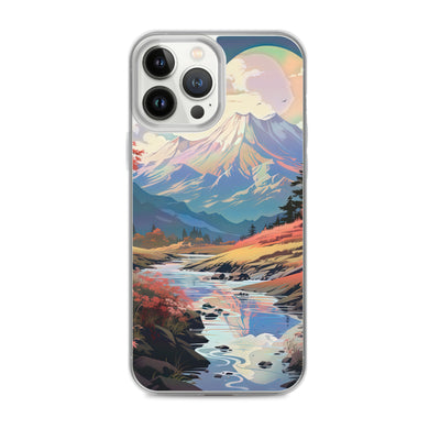 Berge. Fluss und Blumen - Malerei - iPhone Schutzhülle (durchsichtig) berge xxx iPhone 13 Pro Max