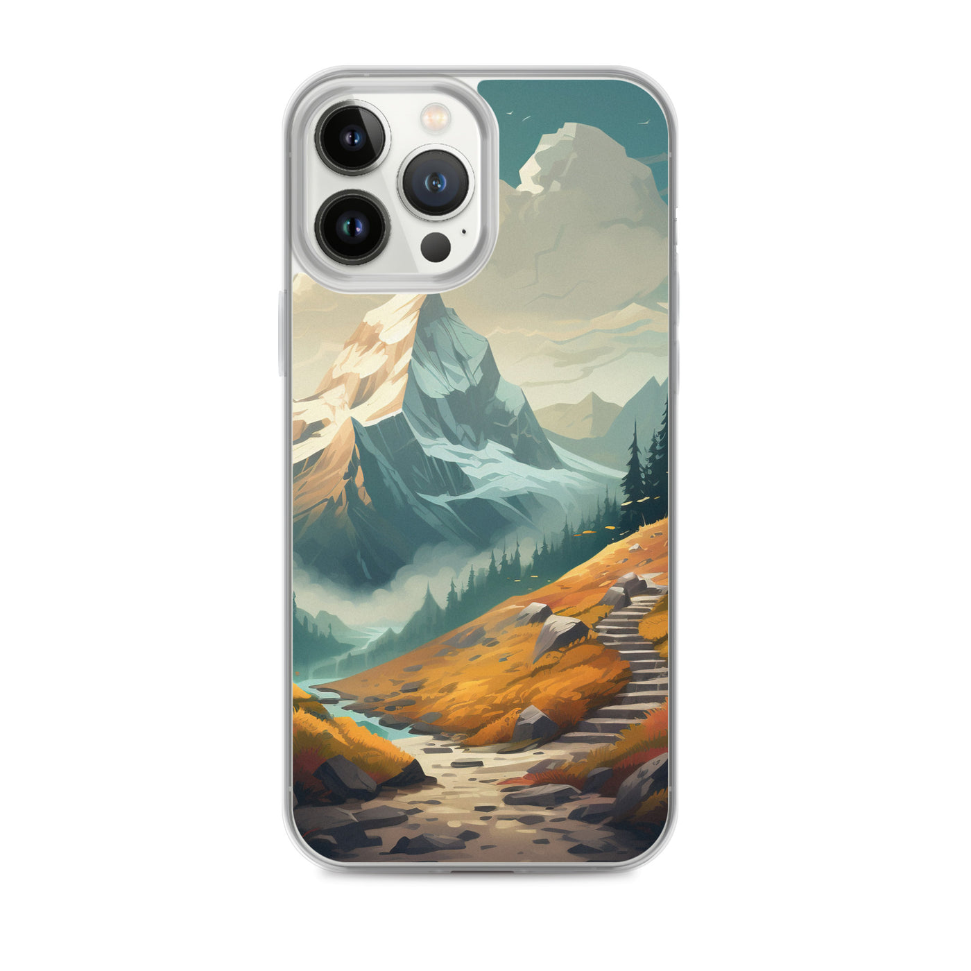 Berge, Wald und Wanderweg - Malerei - iPhone Schutzhülle (durchsichtig) berge xxx iPhone 13 Pro Max