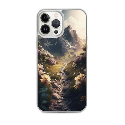Epischer Berg, steiniger Weg und Blumen - Realistische Malerei - iPhone Schutzhülle (durchsichtig) berge xxx iPhone 13 Pro Max