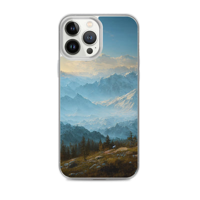 Schöne Berge mit Nebel bedeckt - Ölmalerei - iPhone Schutzhülle (durchsichtig) berge xxx iPhone 13 Pro Max