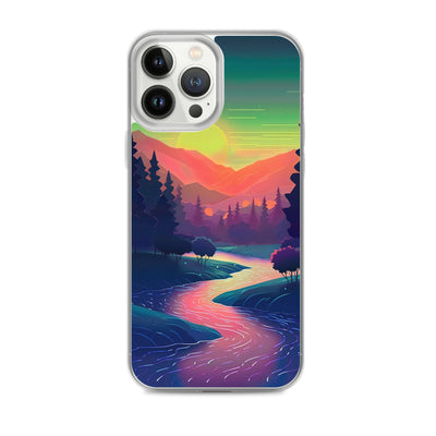 Berge, Fluss, Sonnenuntergang - Malerei - iPhone Schutzhülle (durchsichtig) berge xxx iPhone 13 Pro Max