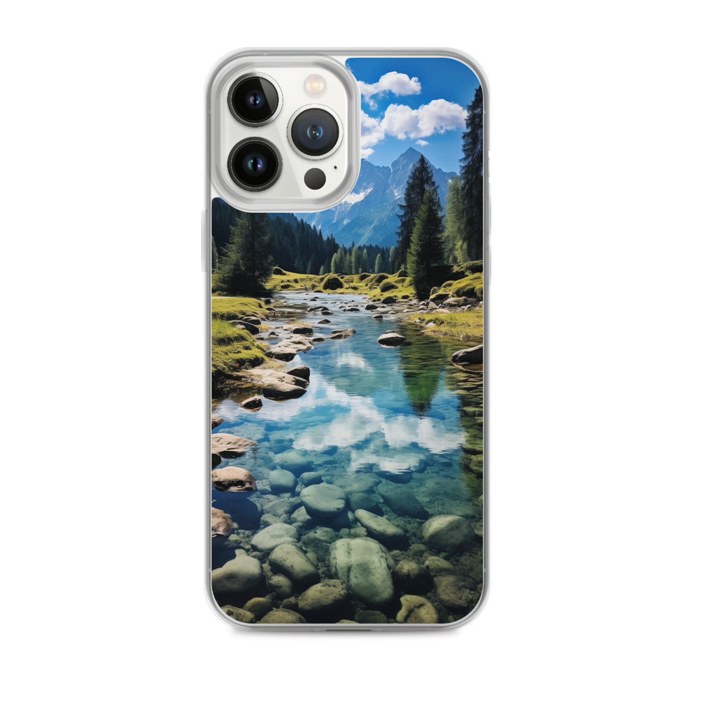 Österreichische Alpen und steiniger Bach - iPhone Schutzhülle (durchsichtig) berge xxx iPhone 13 Pro Max