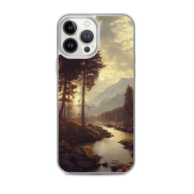Landschaft mit Bergen, Fluss und Bäumen - Malerei - iPhone Schutzhülle (durchsichtig) berge xxx iPhone 13 Pro Max