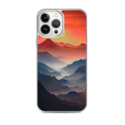 Sonnteruntergang, Gebirge und Nebel - Landschaftsmalerei - iPhone Schutzhülle (durchsichtig) berge xxx iPhone 13 Pro Max