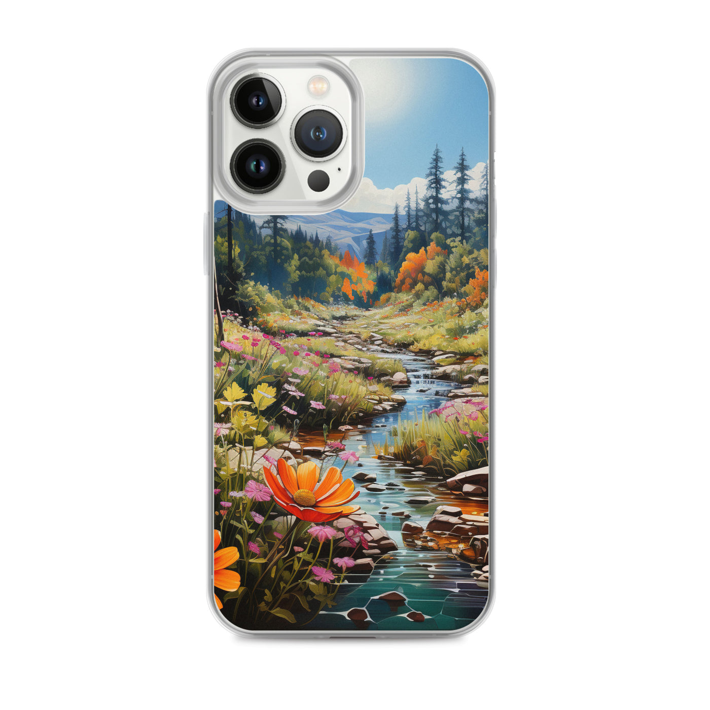 Berge, schöne Blumen und Bach im Wald - iPhone Schutzhülle (durchsichtig) berge xxx iPhone 13 Pro Max