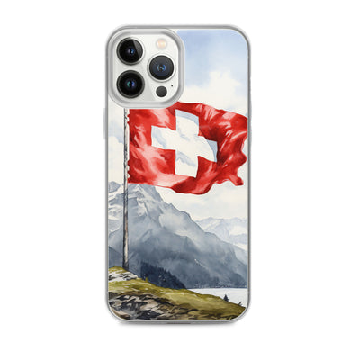 Schweizer Flagge und Berge im Hintergrund - Epische Stimmung - Malerei - iPhone Schutzhülle (durchsichtig) berge xxx iPhone 13 Pro Max
