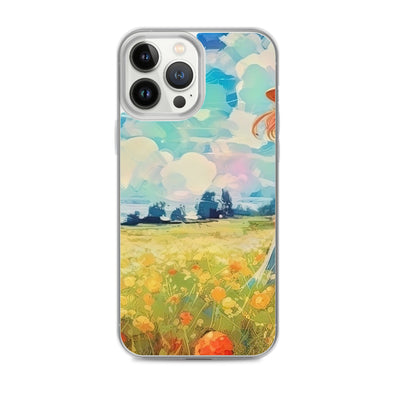 Dame mit Hut im Feld mit Blumen - Landschaftsmalerei - iPhone Schutzhülle (durchsichtig) camping xxx iPhone 13 Pro Max